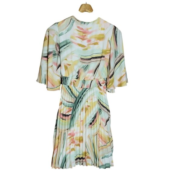 Signify Womens Multicolor Pleated Midi Dress With Flutter Sleeves & Smocked Wais - Picture 2 of 11